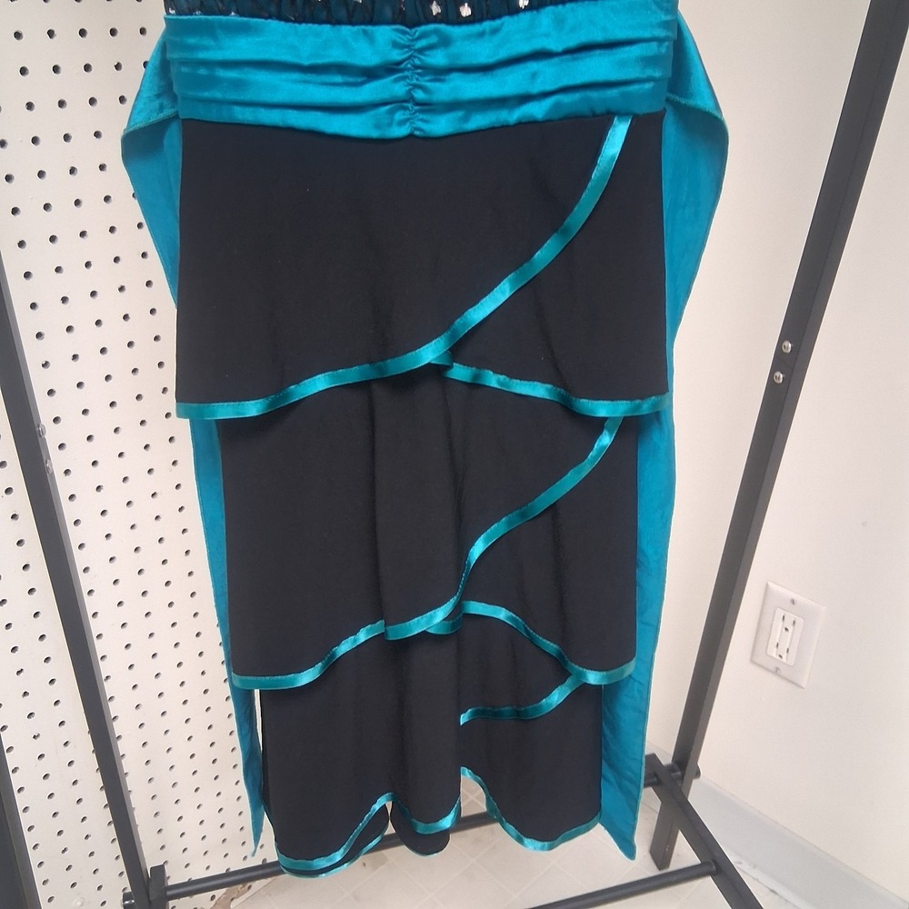 Vintage 90s Taboo Babydoll Teal Satin Black Dress Sm Tiered Glam‎ Partycore Y2K - Picture 5 of 11